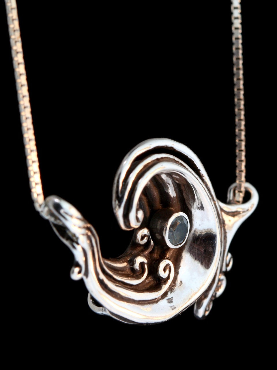 Rip Curl Pendant with 4mm Blue Topaz - Sterling Silver