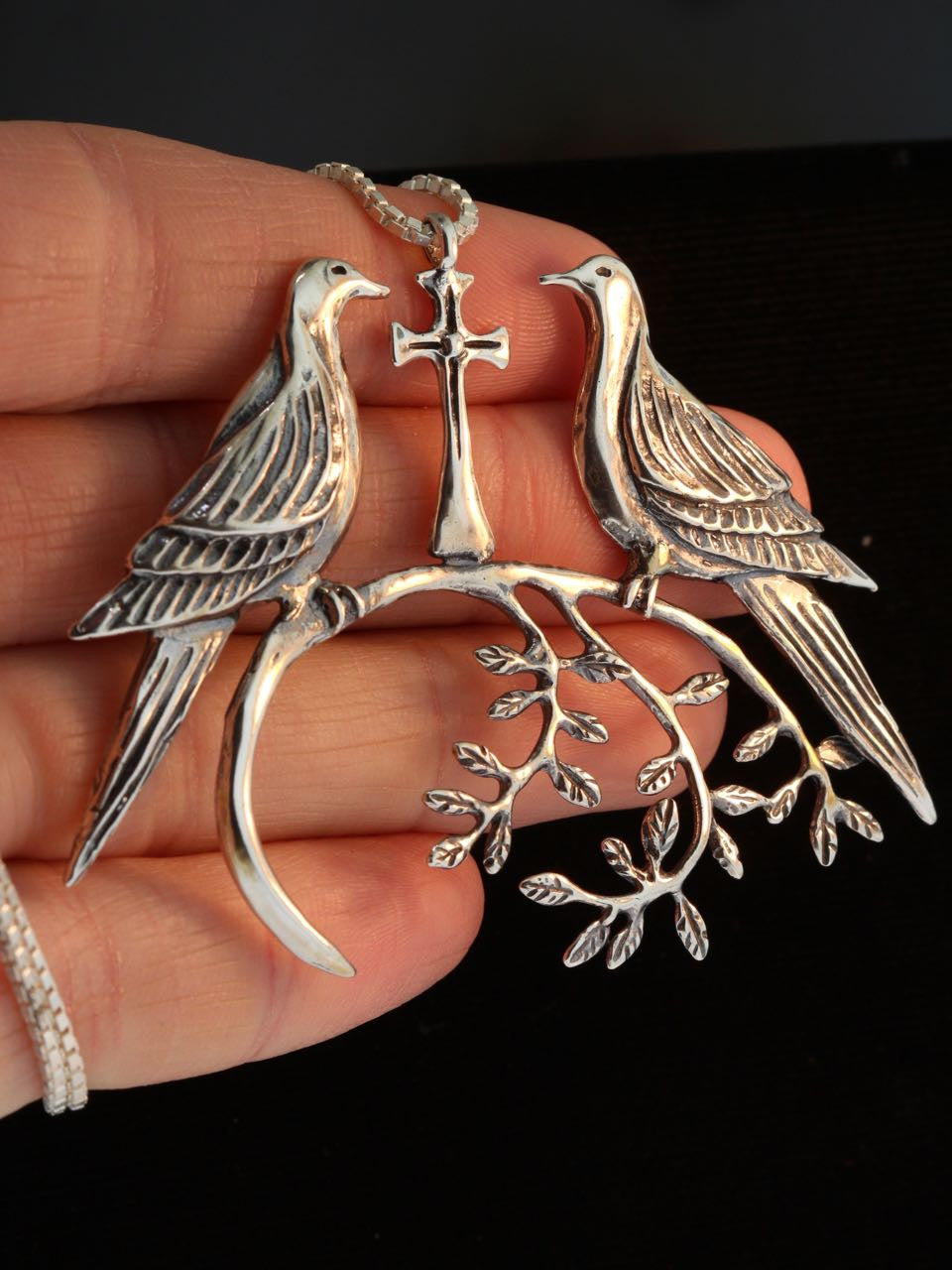 Holy Doves and Olive Branch - Sterling Silver