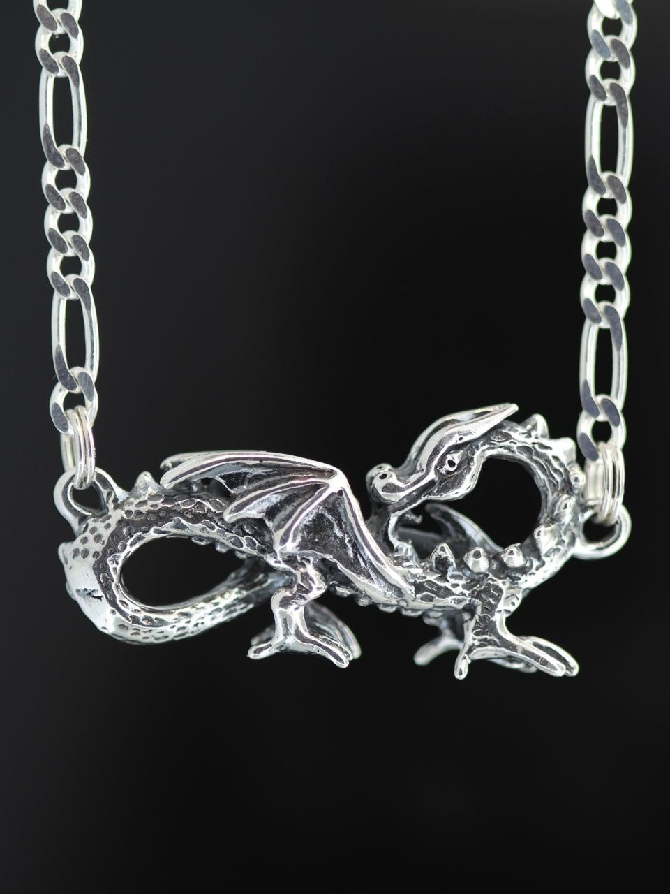 Infinity Dragon Pendant with Figero Chain - Silver
