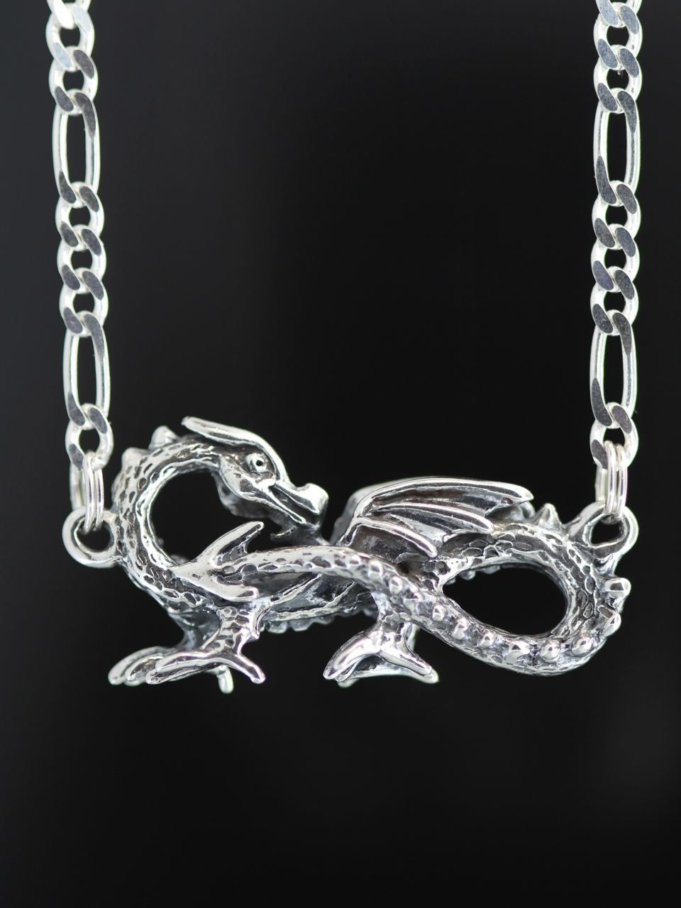 Infinity Dragon Pendant with Figero Chain - Silver