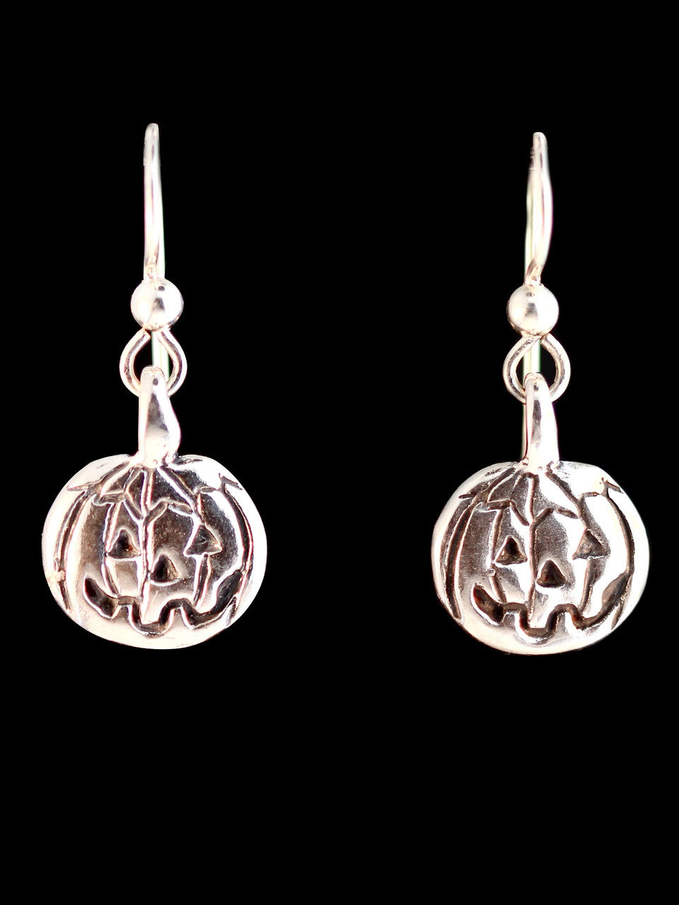 Silver Pumpkin Jack-O-Lantern Earrings