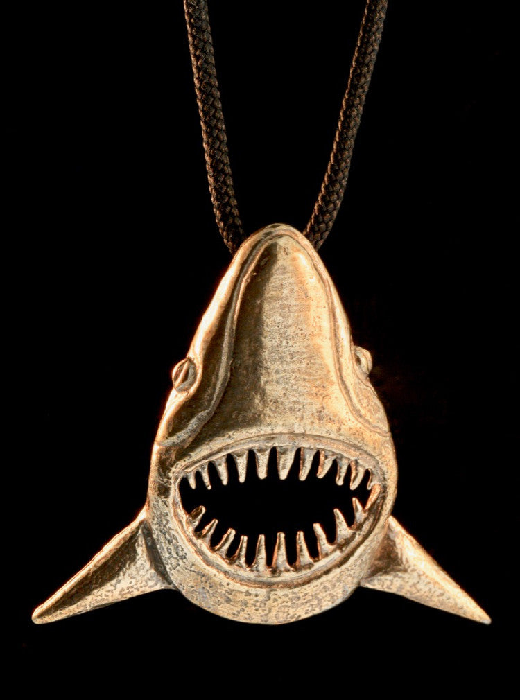 Jaws Shark Pendant in Bronze with Black Cord