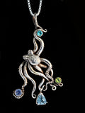 Large Octopus Pendant with Gemstones 2 - Sterling Silver