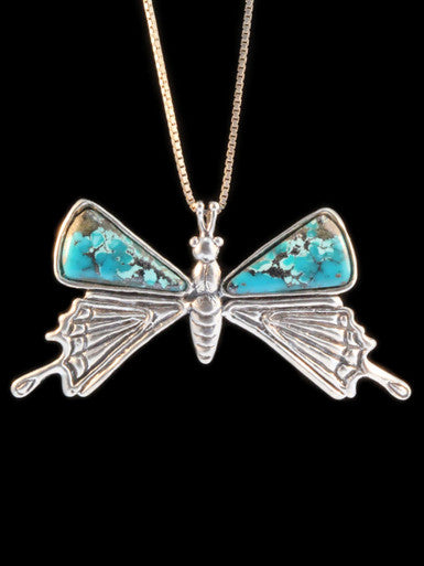 Large Turquoise Butterfly  -Silver