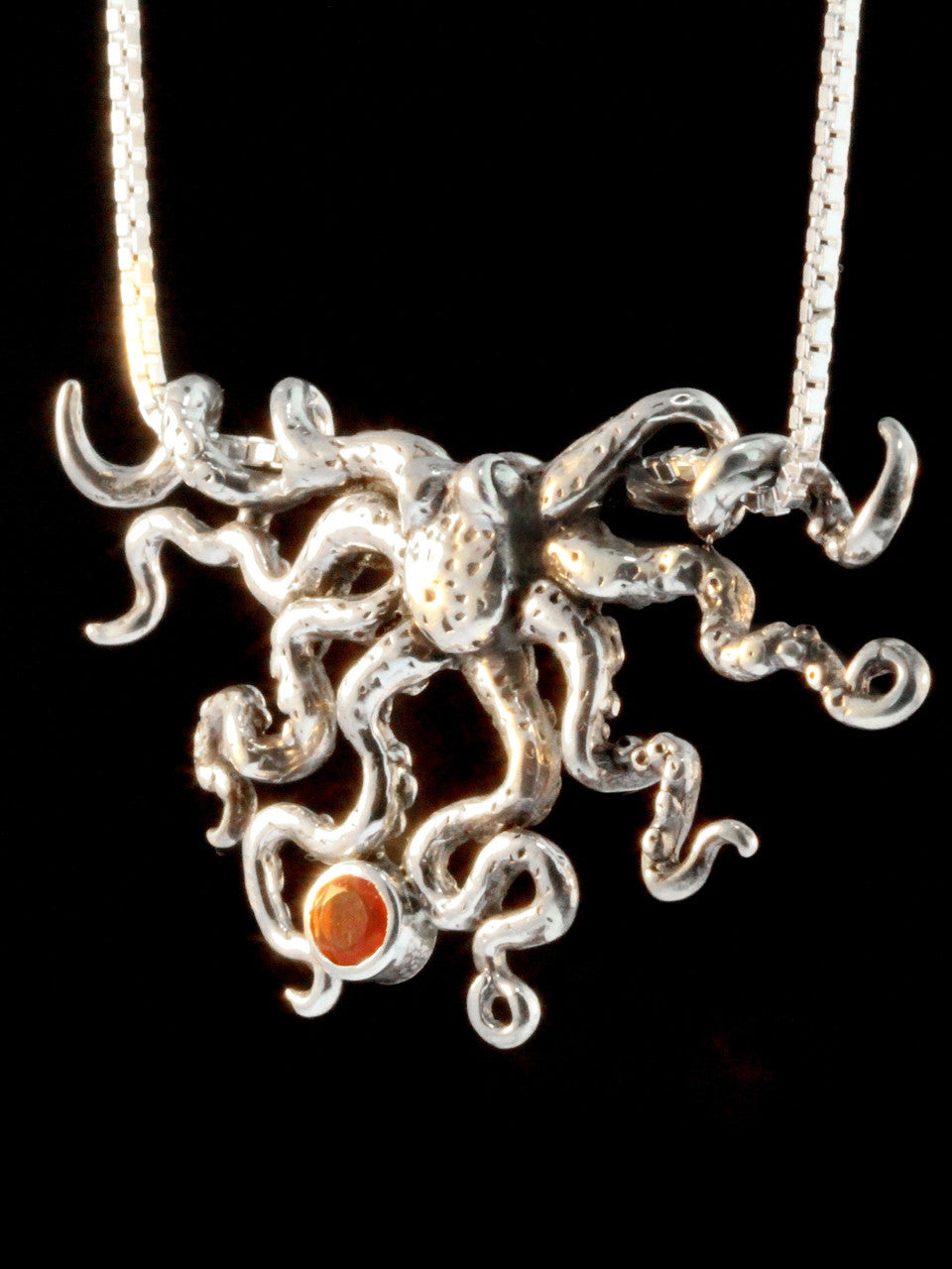 Octopus Slider Pendant with Mexican Opal - Silver