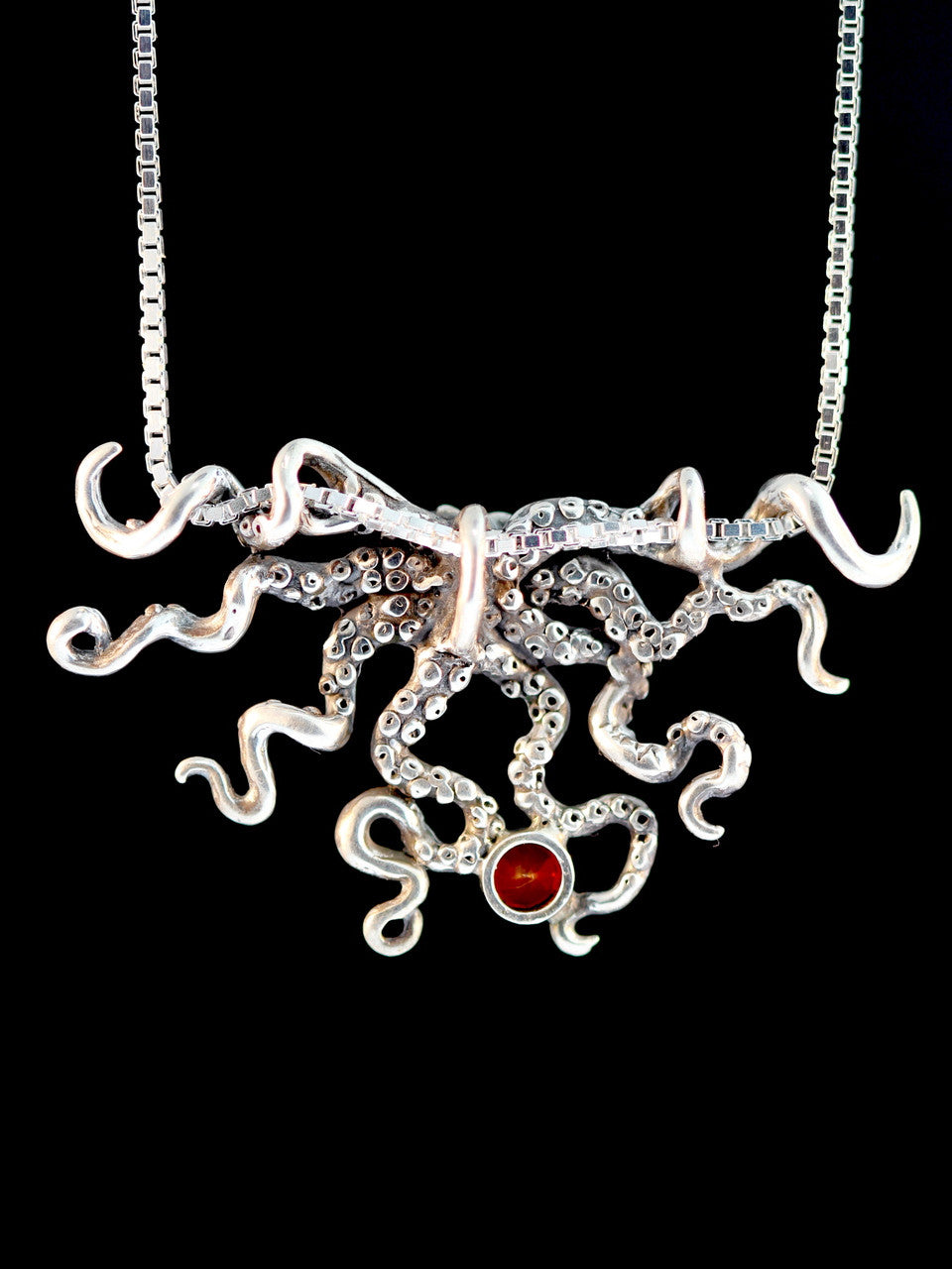 Octopus Slider Pendant with Mexican Opal - Silver