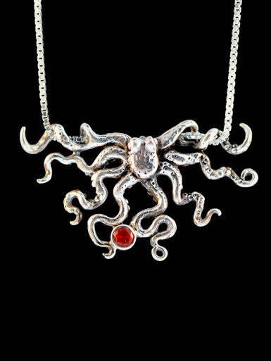 Octopus Slider Pendant with Mexican Opal - Sterling Silver