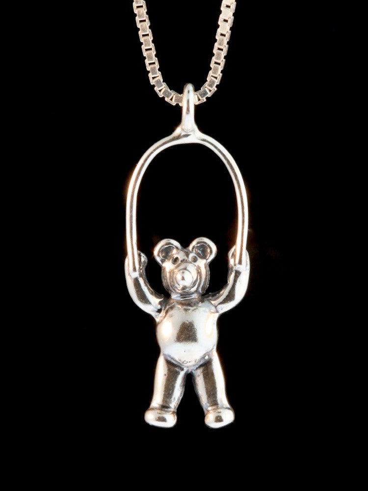 Jump Rope Bear Charm - Silver