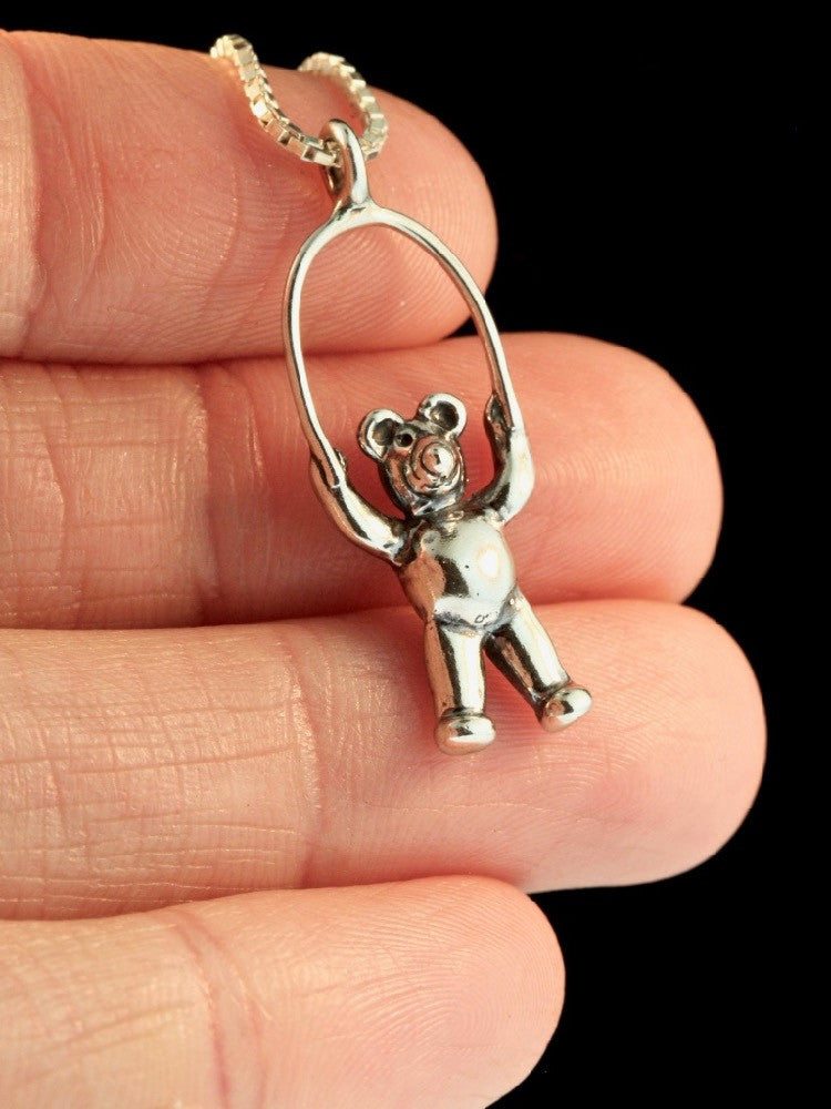 Jump Rope Bear Charm - Silver