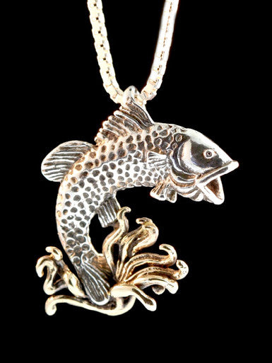 Jumping Bass Pendant - Silver with 14K Gold Splash