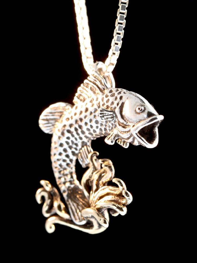Jumping Bass Pendant Silver with 14K Gold Splash