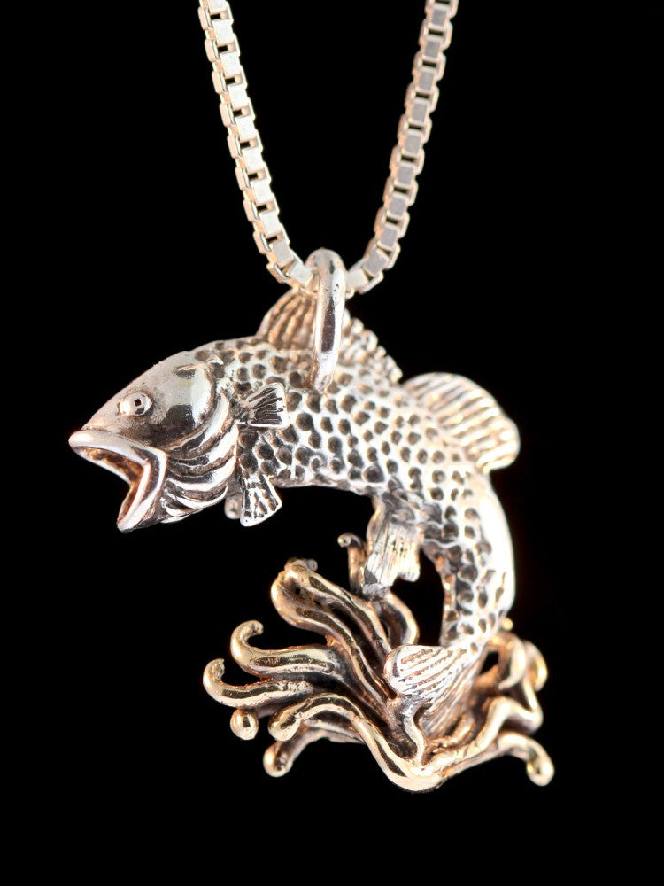 Jumping Bass Pendant Silver with 14K Gold Splash
