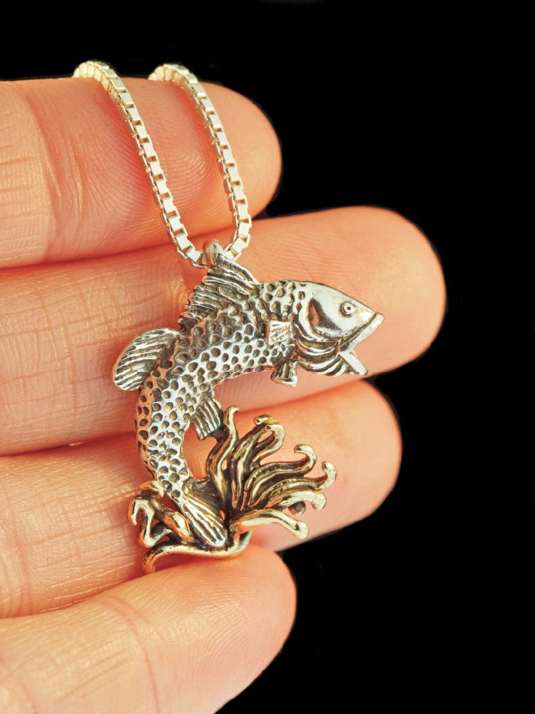 Jumping Bass Pendant Silver with 14K Gold Splash