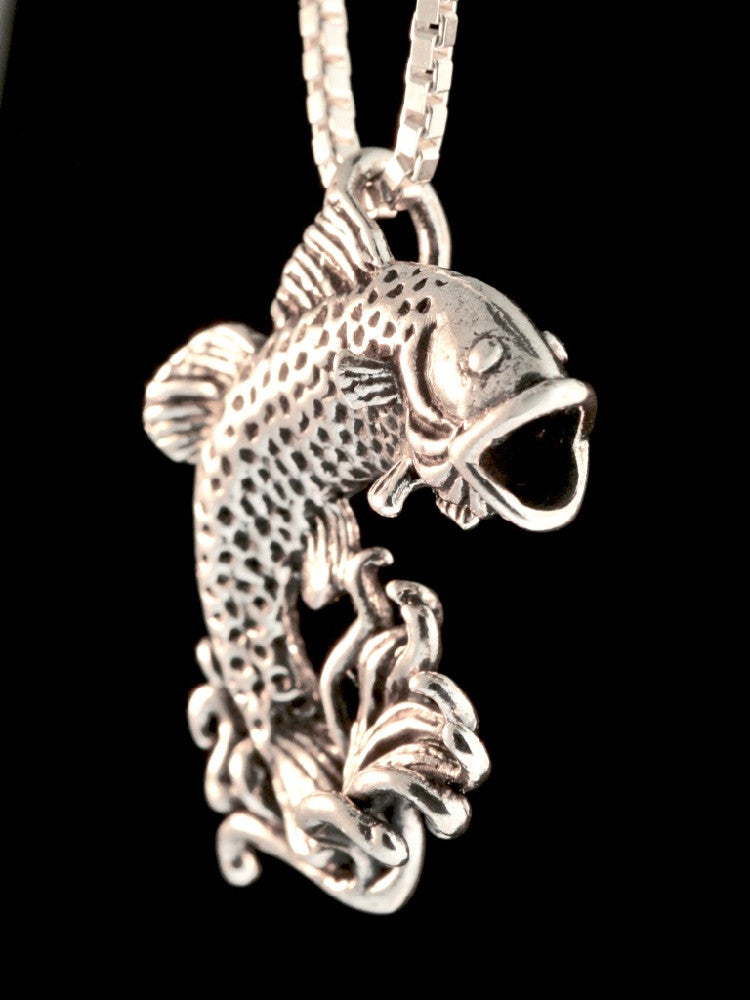 Jumping Bass Fish Pendant in Silver