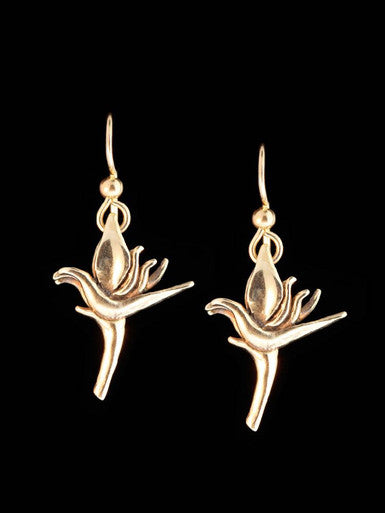 Tiny Bird of Paradise Earrings - 14K Gold