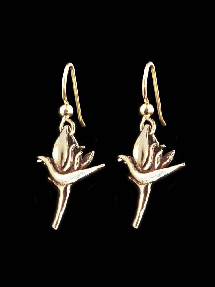 Jungle Jewel Bird of Paradise Earrings in 14K Gold