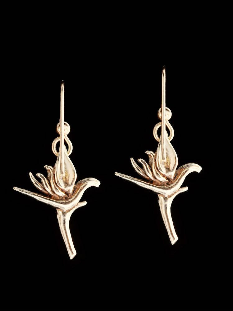 Jungle Jewel Bird of Paradise Earrings in 14K Gold