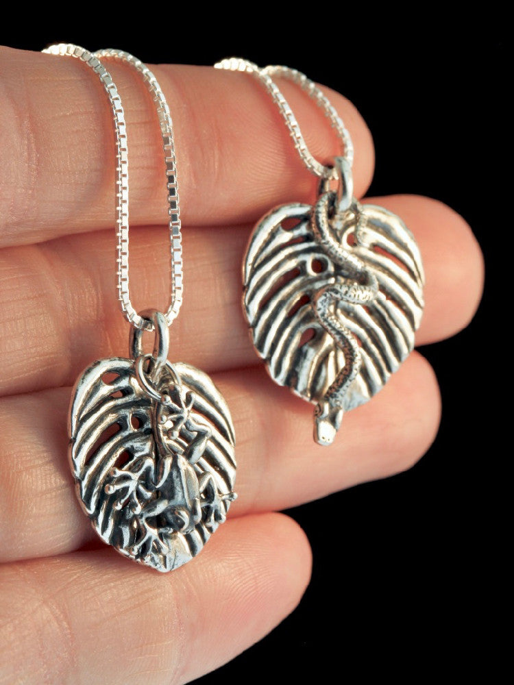 Monstera Leaf with Jungle Jewel Charms in Silver