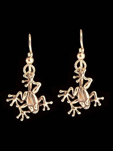 Jungle Jewel Tree Frog Earrings - Solid 14k Gold