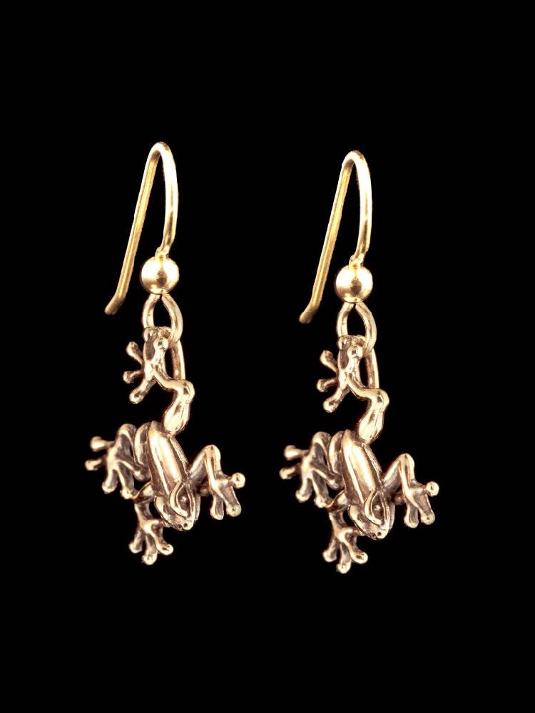 Jungle Jewel Tree Frog Earrings in 14k Gold