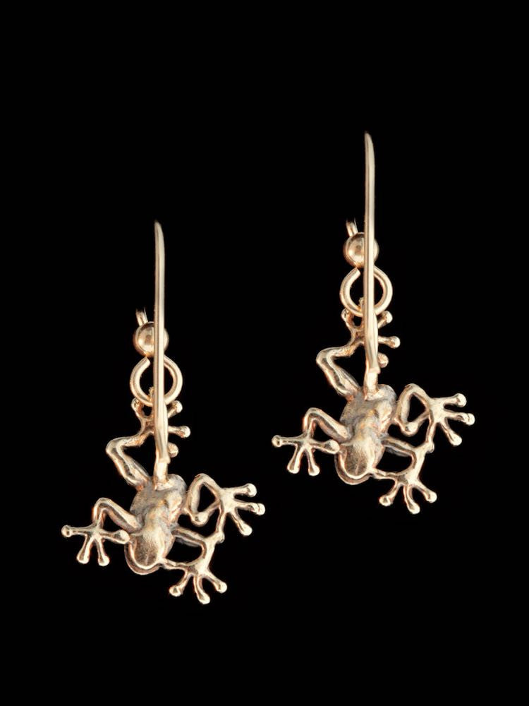 Jungle Jewel Tree Frog Earrings in 14k Gold