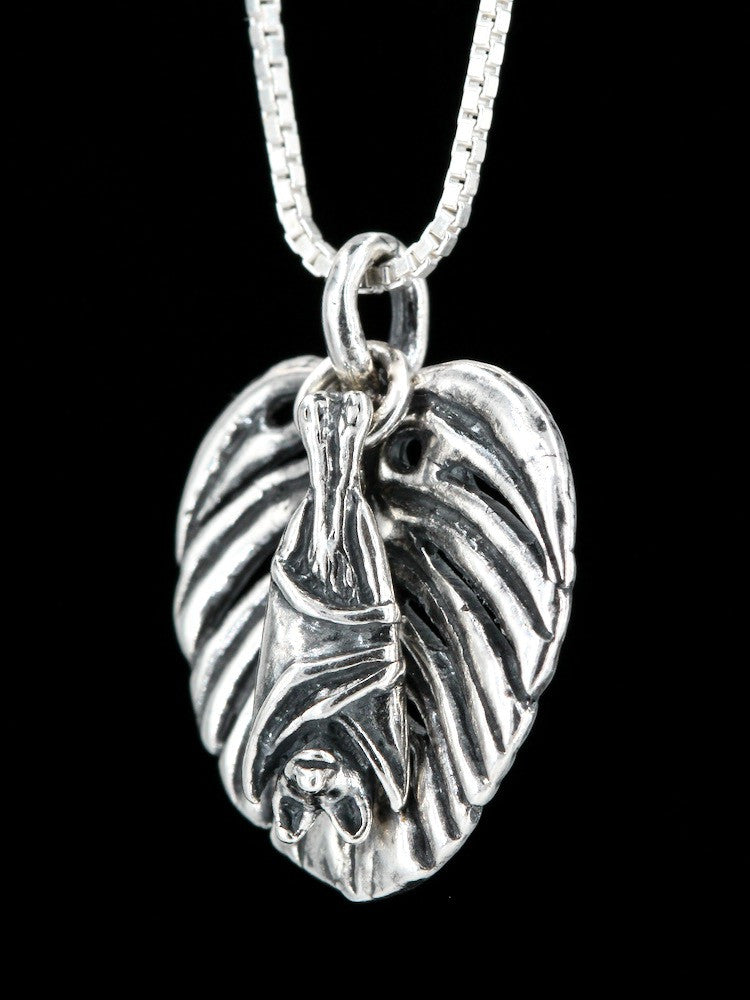 Monstera Leaf with Jungle Jewel Bat Charm in Silver