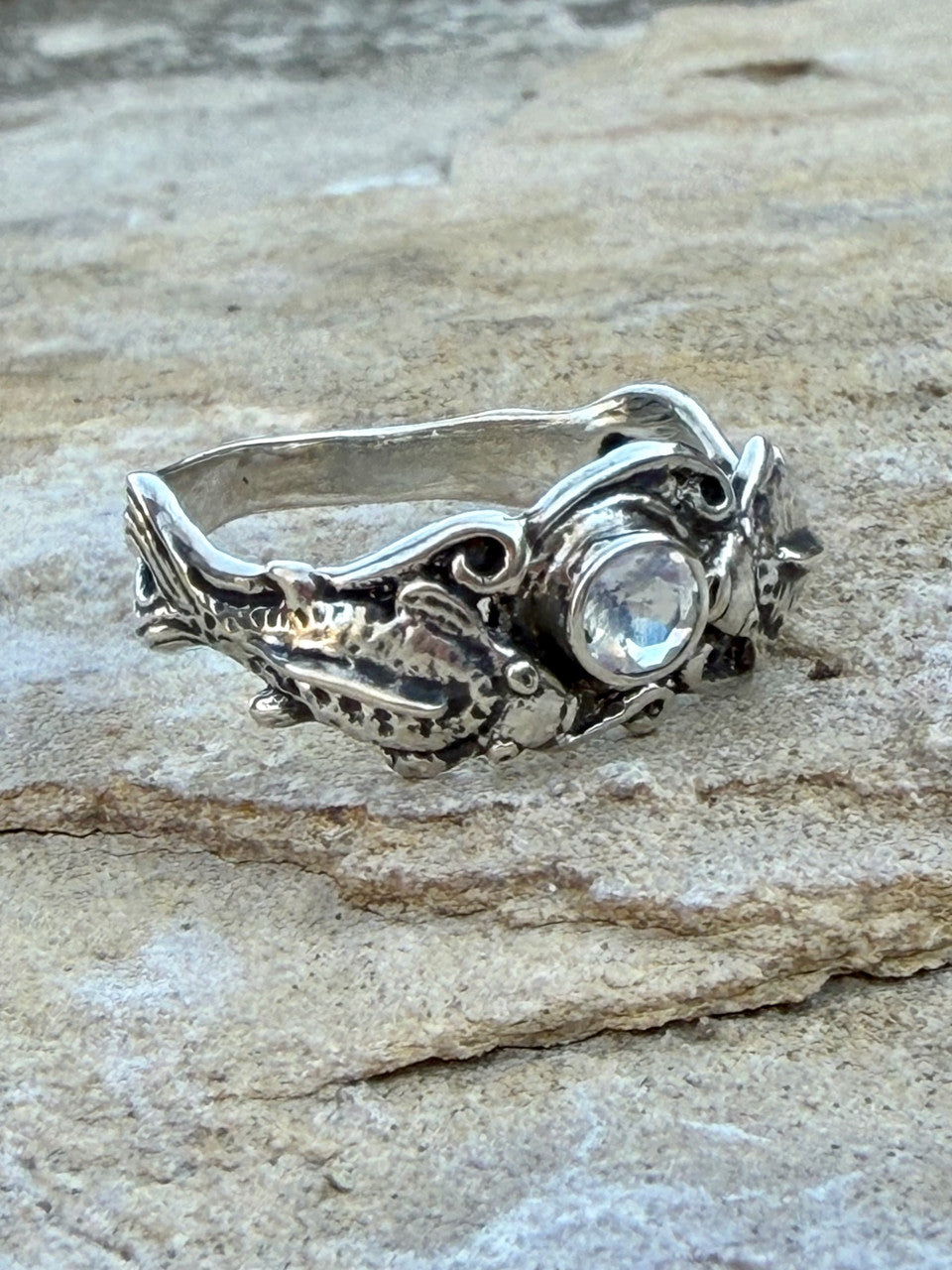 Koi Love Ring with Moonstone - Sterling Silver