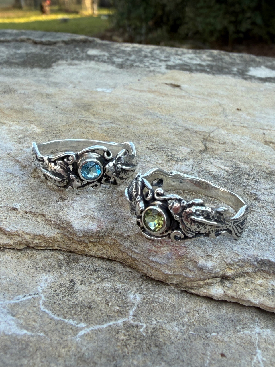 Koi Love Ring with Gemstone - Sterling Silver