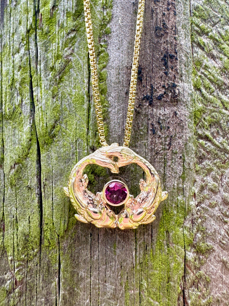 Koi Love Charm with Pink Tourmaline - 14k Gold