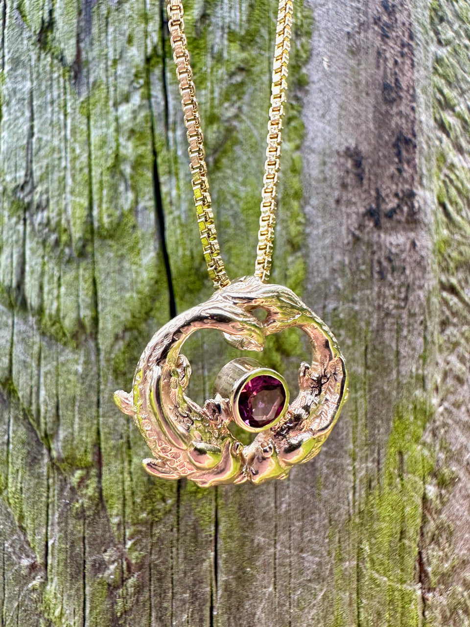 Koi Love Charm with Pink Tourmaline - 14k Gold