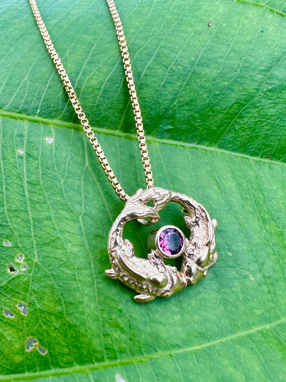 Koi Love Charm with Pink Tourmaline - 14k Gold