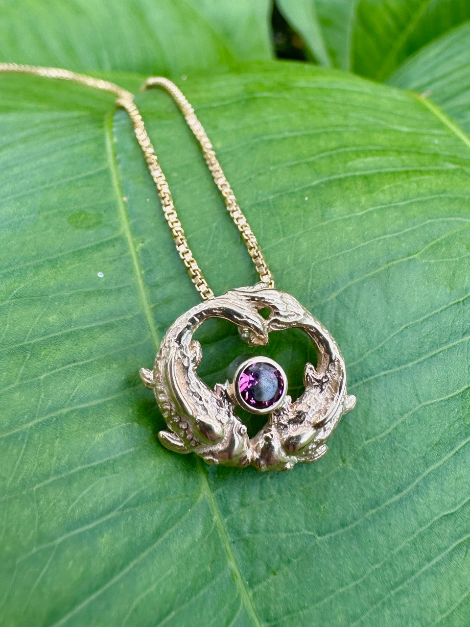 Koi Love Charm with Pink Tourmaline - 14k Gold