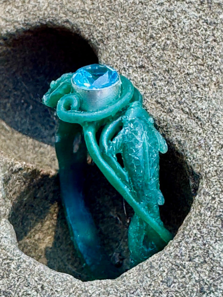 Koi Love Ring with gemstone  - Wax Model