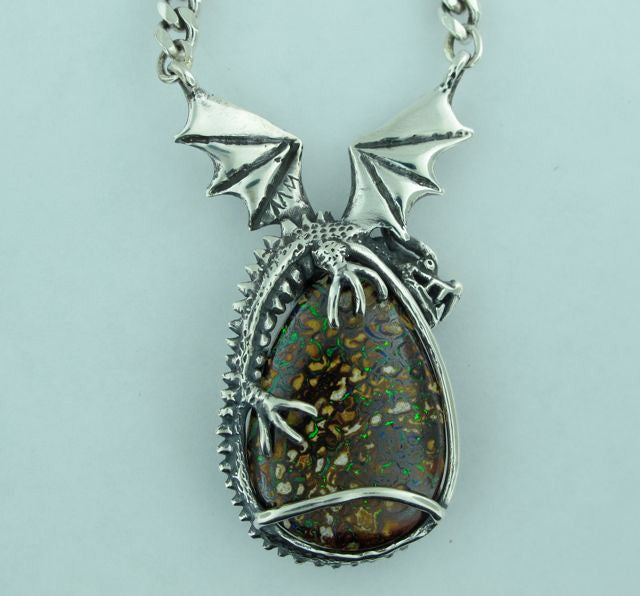 Korite Opal Dragon Pendant - Sterling Silver - SOLD