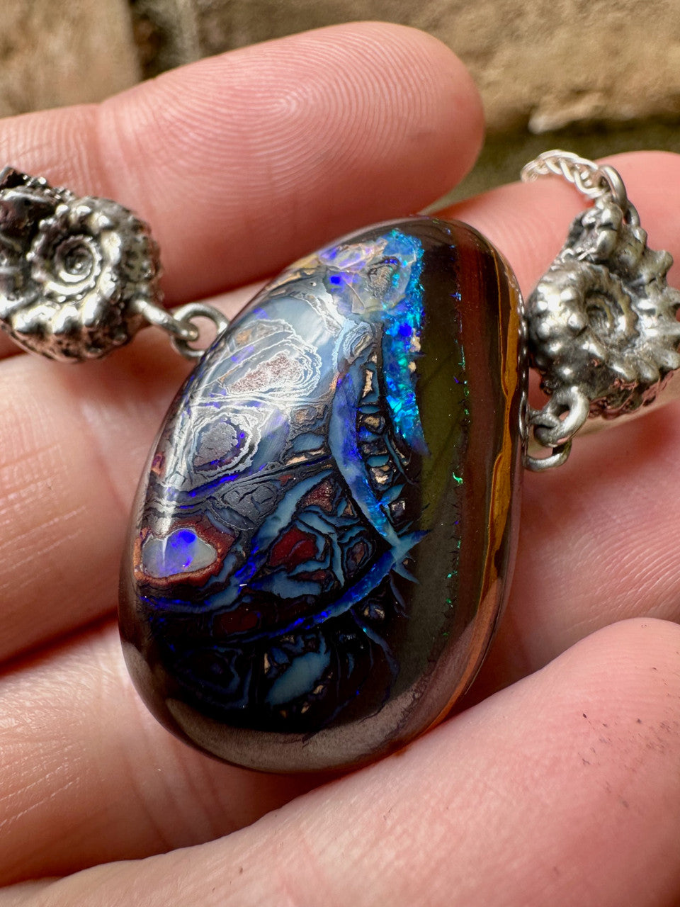 Queensland Crevasse Australian Boulder Opal with Ammonites
