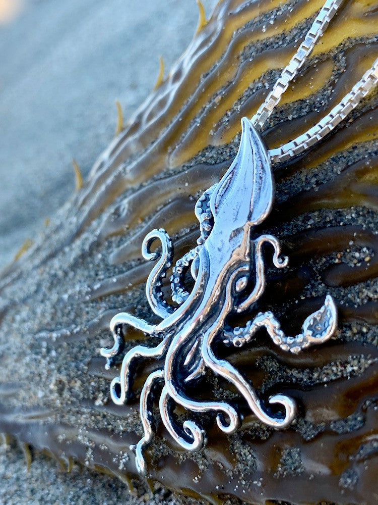 Kraken Squid Pendant on Seaweed