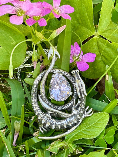 Curled Dragon Pendant with Kunzite - Sterling Silver - SOLD