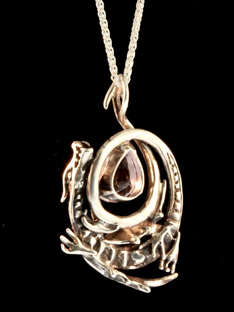Curled Dragon with Kunzite - Sterling Silver