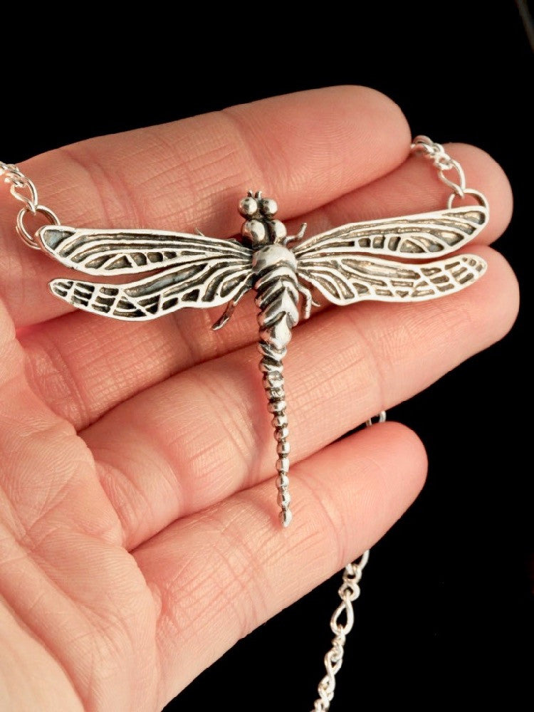 Large Dragonfly Pendant in Silver