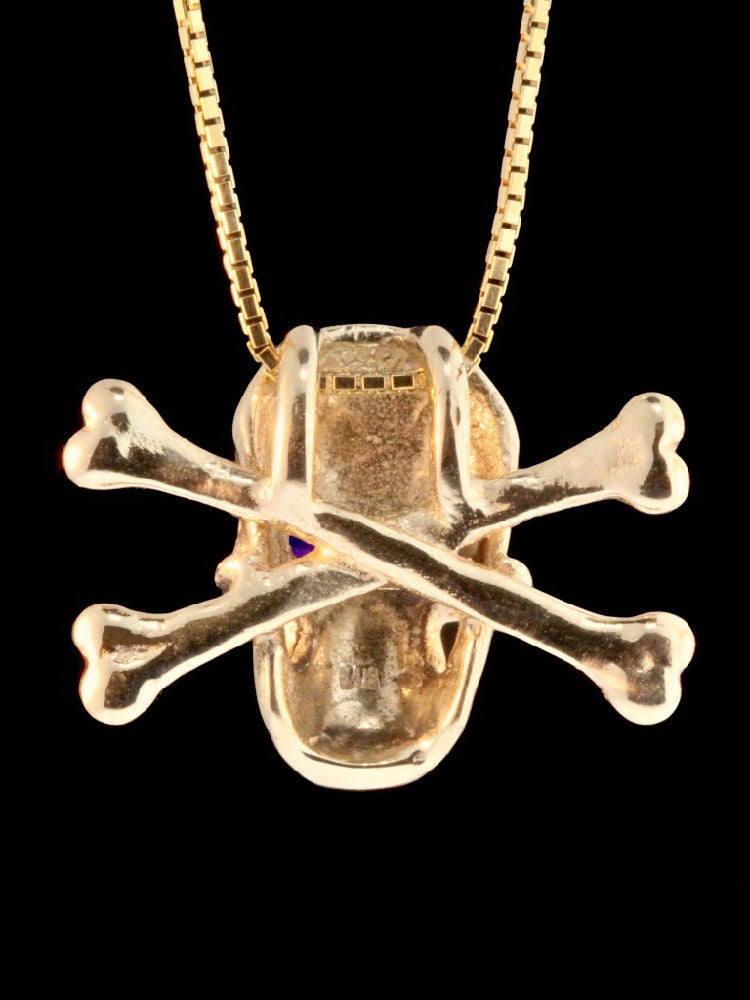 Large Skull and Crossbones Pendant w/ Gemstone Eyes in 14k Gold
