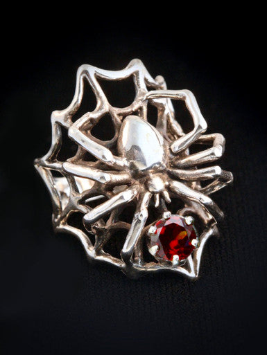 Large Spider Ring with Gemstone - Silver