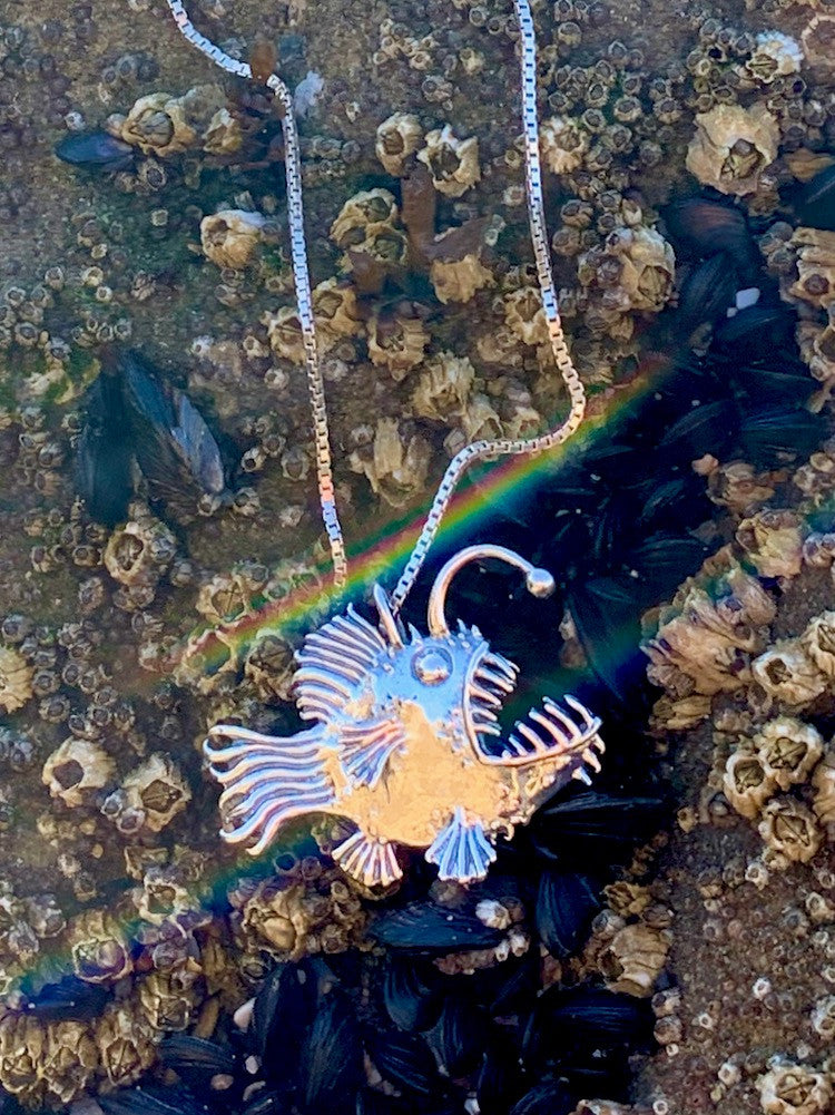 Large Angler Fish Pendant at Beach - Silver