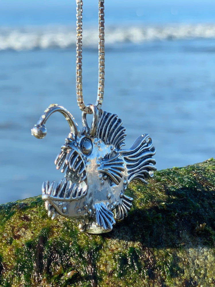 Large Angler Fish Pendant at Beach - Silver