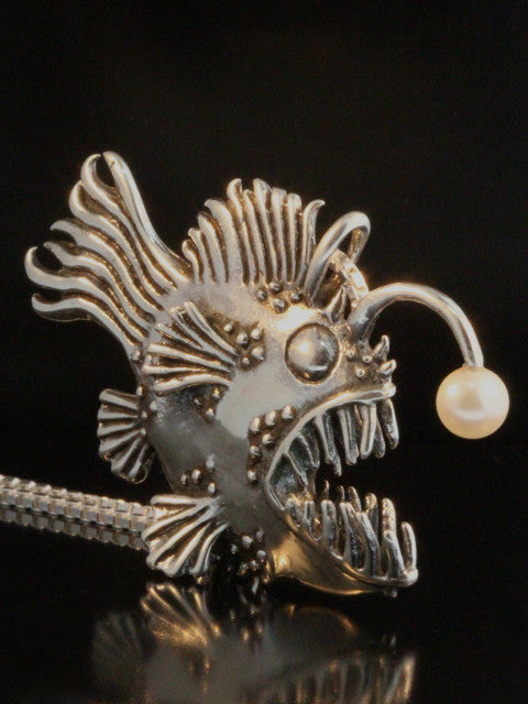 Large Angler Fish Pendant with White Pearl Lure