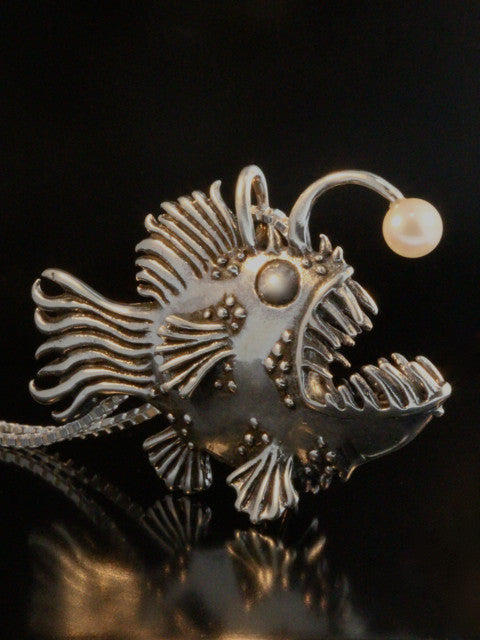 Large Angler Fish Pendant with White Pearl Lure