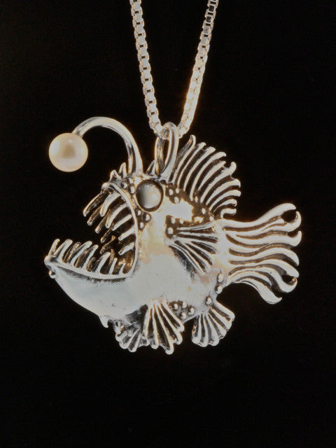 Large Angler Fish Pendant with White Pearl Lure