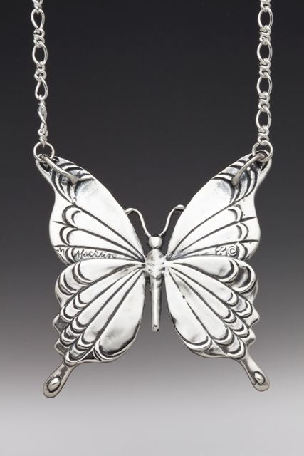 Back view of Large Butterfly Neckpiece - Silver
