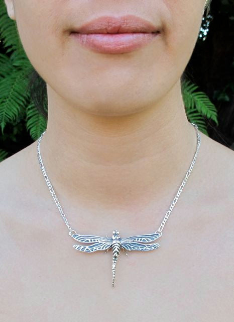 Large Dragonfly Pendant in Silver