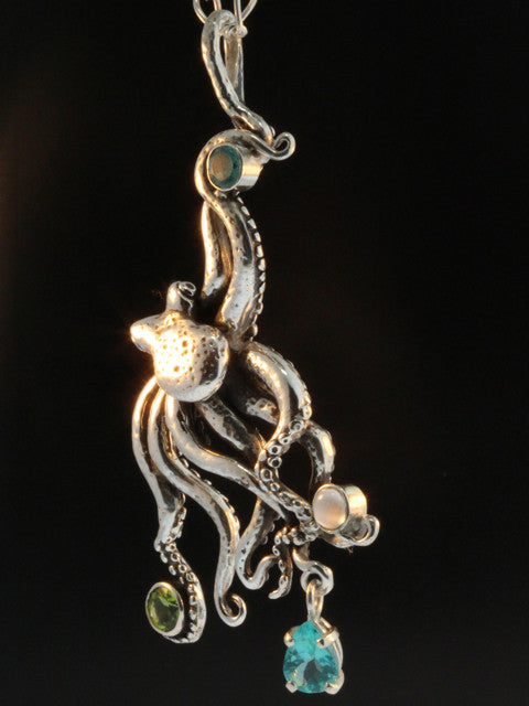 Large Octopus Pendant with Gemstones