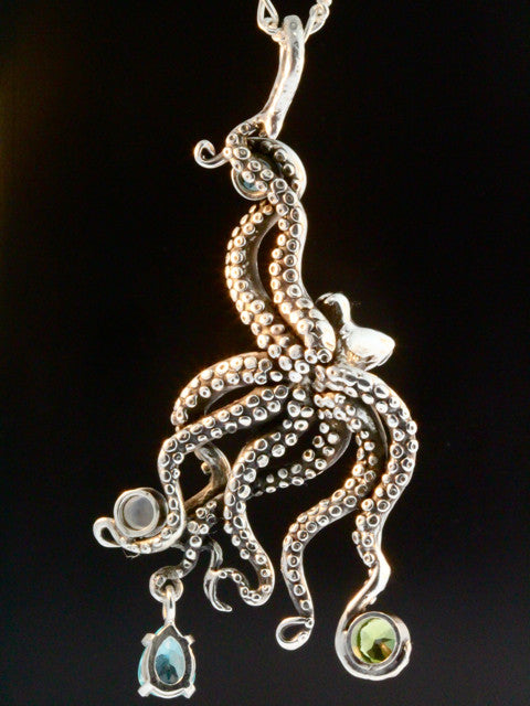 Large Octopus Pendant with Gemstones